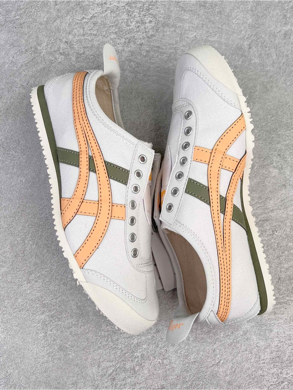 Onitsuka Tiger by Asics White Sneakers with Peach and Olive Stripes
